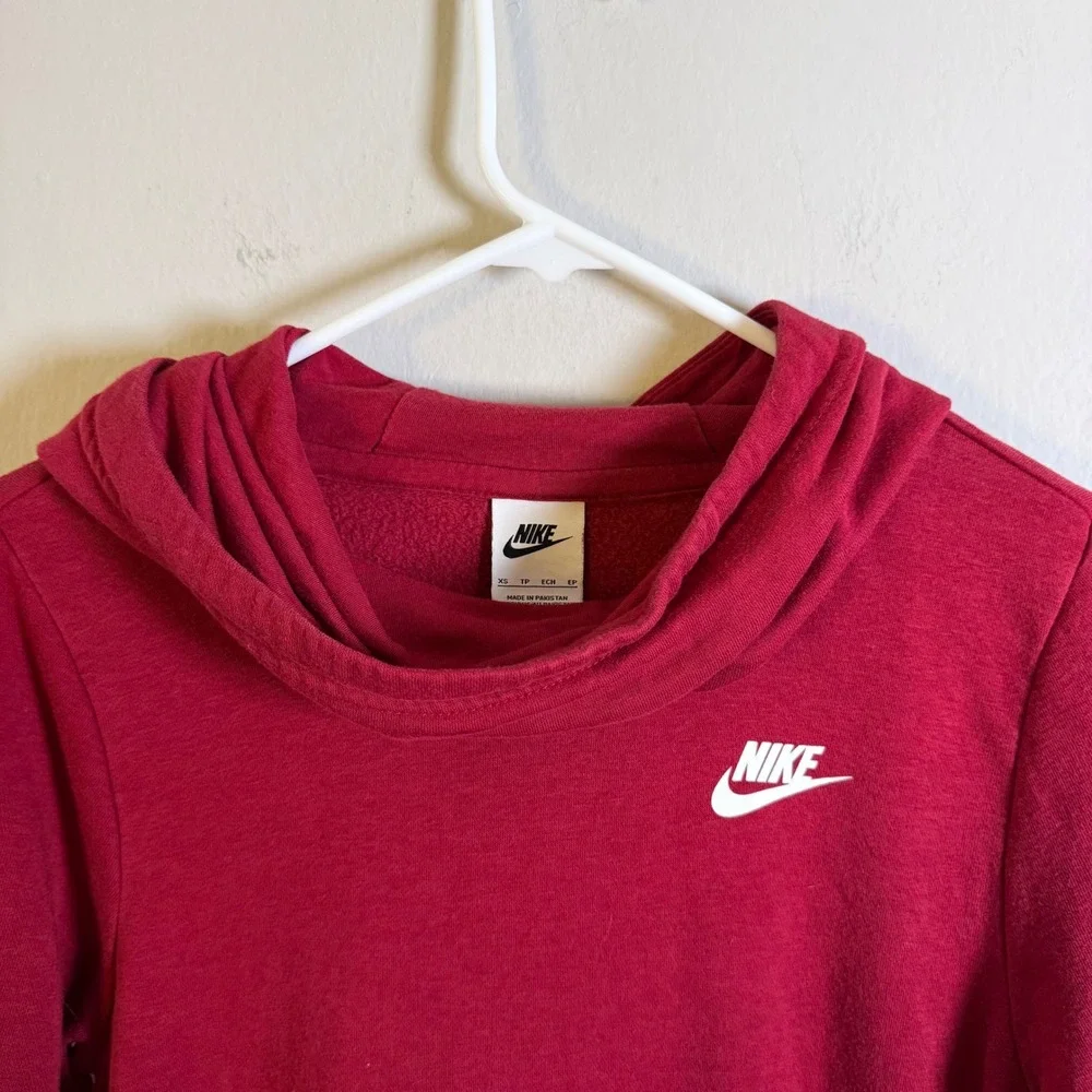 Nike Womens Cowl Neck Hoodie Dark Red‎ Heather Pullover XS Sweatshirt Logo